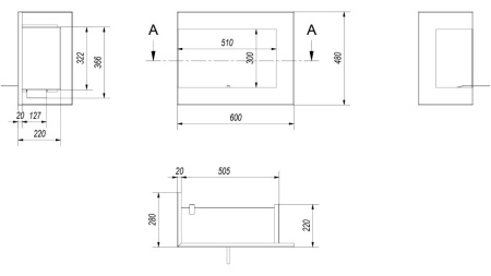 Биокамин Kratki DELTA/L/600 угловая, TUV по цене &euro;614